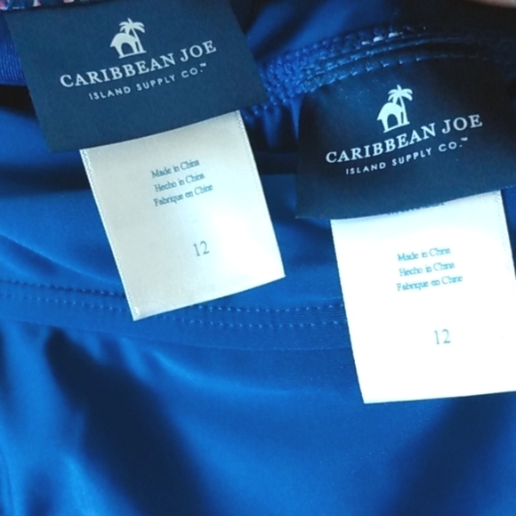 CARIBBEAN JOE BLUE PINK FLORAL RUCHED HIGH-CUT TANKINI 2-PC SET SIZE 12 NWT - Picture 12 of 12